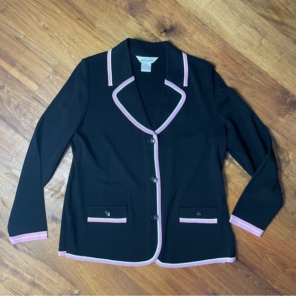 Exclusively Misook Black & Pink Knit Cardigan Sweater Size Medium - Picture 10 of 11